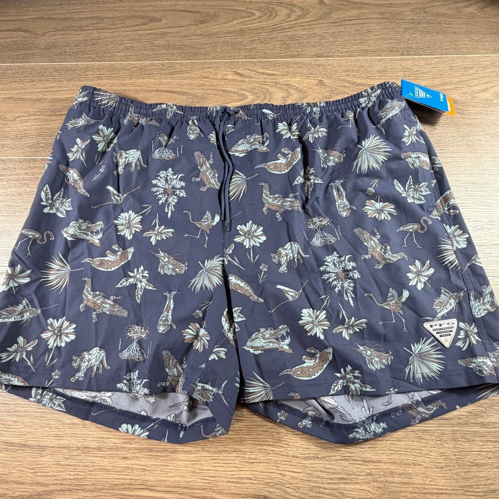 Columbia PFG Rambler Swim Trunks 6" Inseam Navy Blue Tropical Mesh Lined NEW XXL